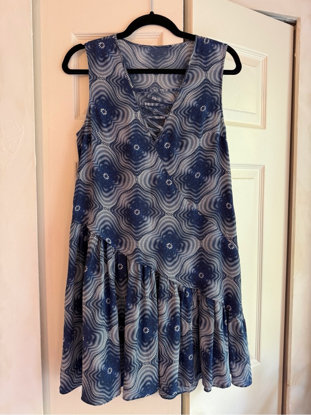 Opening Ceremony | 100% Silk | Lace-Up | Mini Dress | Navy Print